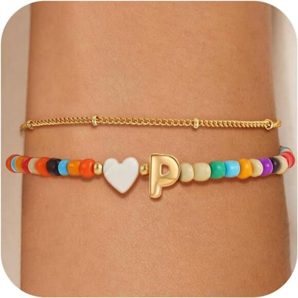 Colorful Initial Bracelets for Women Girls P - Picture 1 of 6